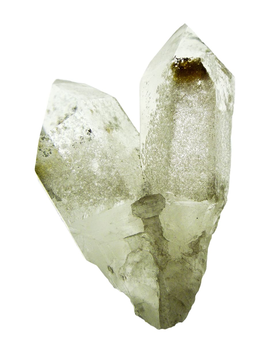 two white quartz, crystal, quartz, transparency, stone, mineral, power stone, clear, studio shot, white background