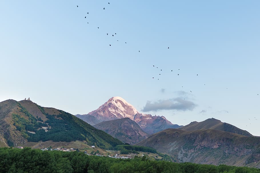kazbek, georgia, caucasus, mountains, mountain, scenics - nature, beauty in nature, sky, tranquil scene, mountain range