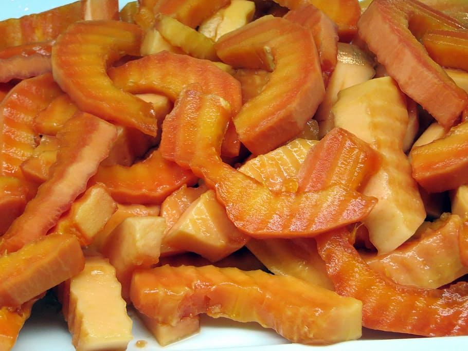 papaya, frutas exóticas, dulzura, comida, comida y bebida, en interiores, alimentación saludable, bienestar, frescura, encuadre completo