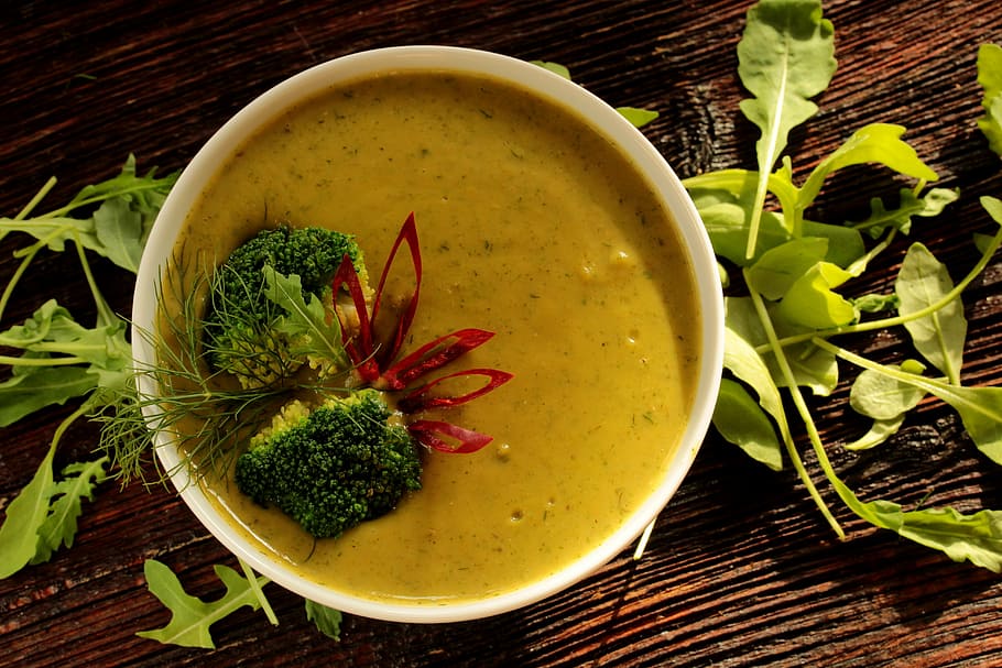 sopa de brócoli, blanco, cerámica, tazón, sopa, dieta, nutrición, comida, una dieta saludable, sabrosa