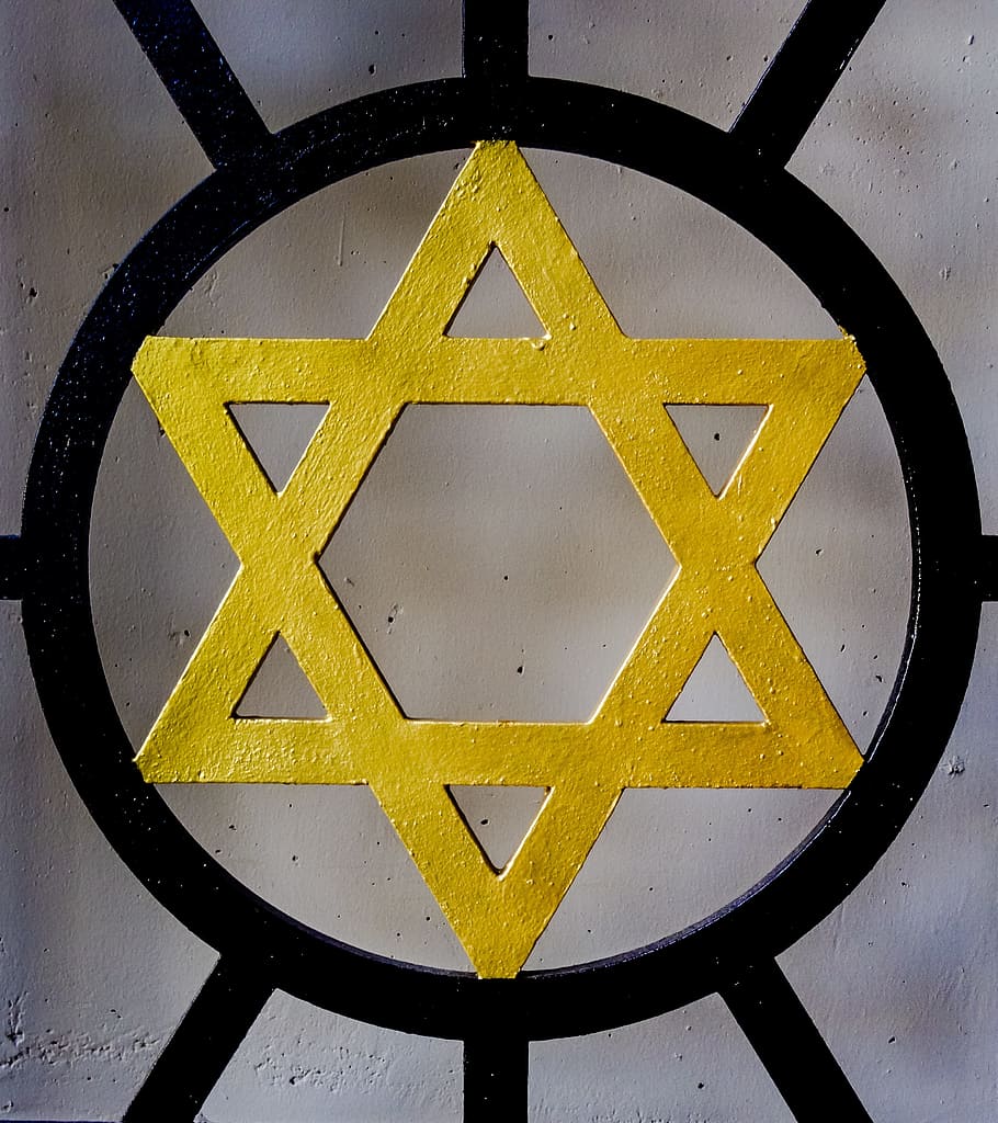yellow, star, inside, circle logo, Jewish Star, Judaism, commemorate, jews, star of david, historically