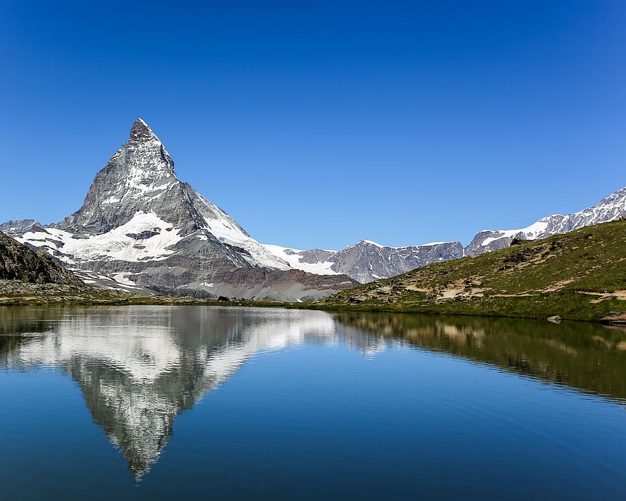 body, water, overlooking, mountain range, swiss, zermatt, horn, alps, mountain, scenery
