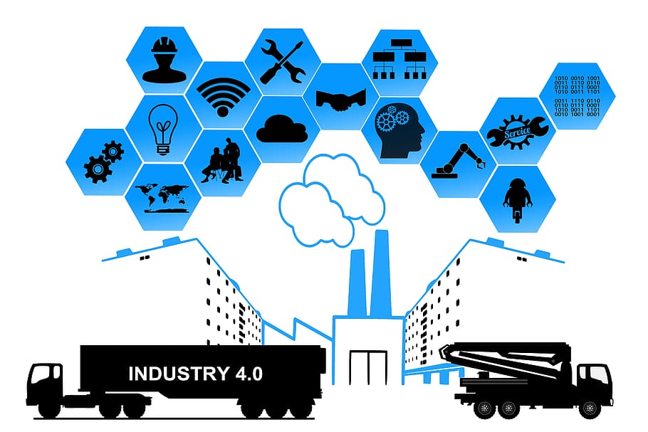 two, black, trucks illustration, industry, industry 4, internet of things, project, gear, high-tech, strategy