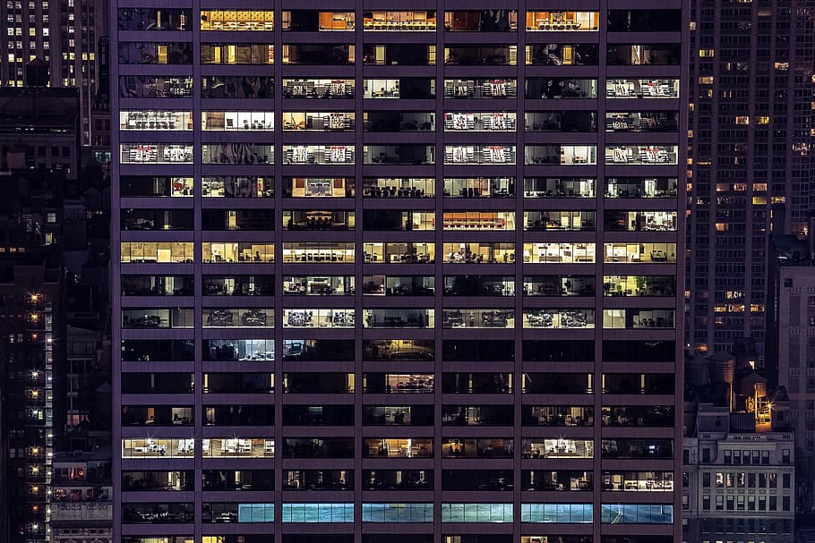 building, architecture, office, business, corporate, windows, city, urban, downtown, night