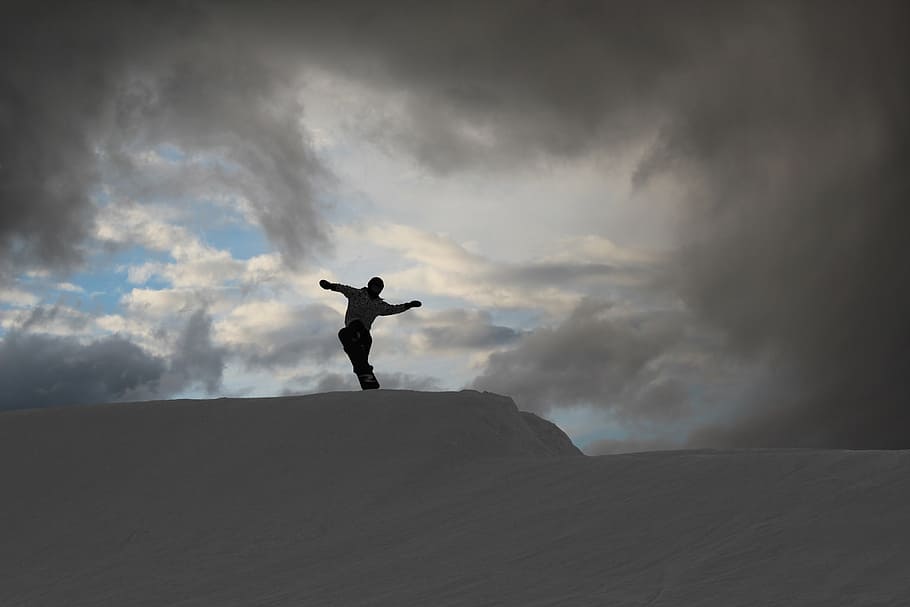 silueta, persona, blanco, arena, durante el día, snowboard, nieve, invierno, snowboarder, montaña