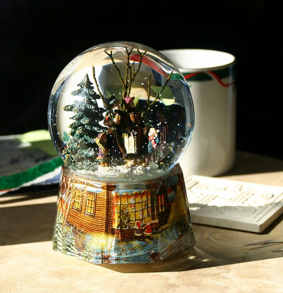 snow globe, christmas, snow, holiday, december, decoration, table, glass - material, transparent, close-up