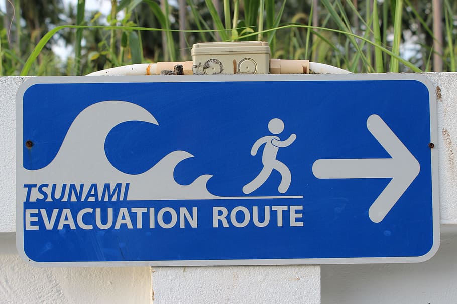 tsunami evacuation route signage, Shield, Characters, Note, Security, board, symbol, warnschild, safety first, information
