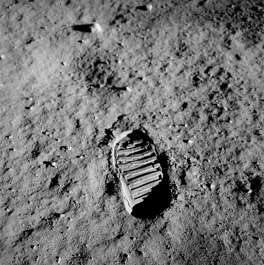 회색조 사진, 발자국, 아폴로 11 호, 버즈 앨 드린, 달 표면, 자취, 재판, 프로필, 모래, 땅