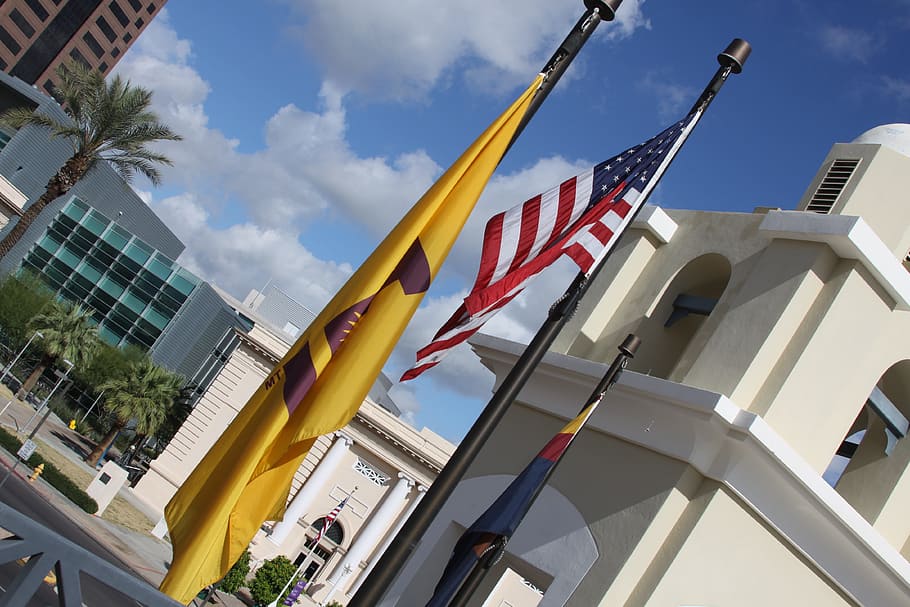 Asu, Flag, Usa, College, Sideways, banner, symbol, sky, architecture, outdoors