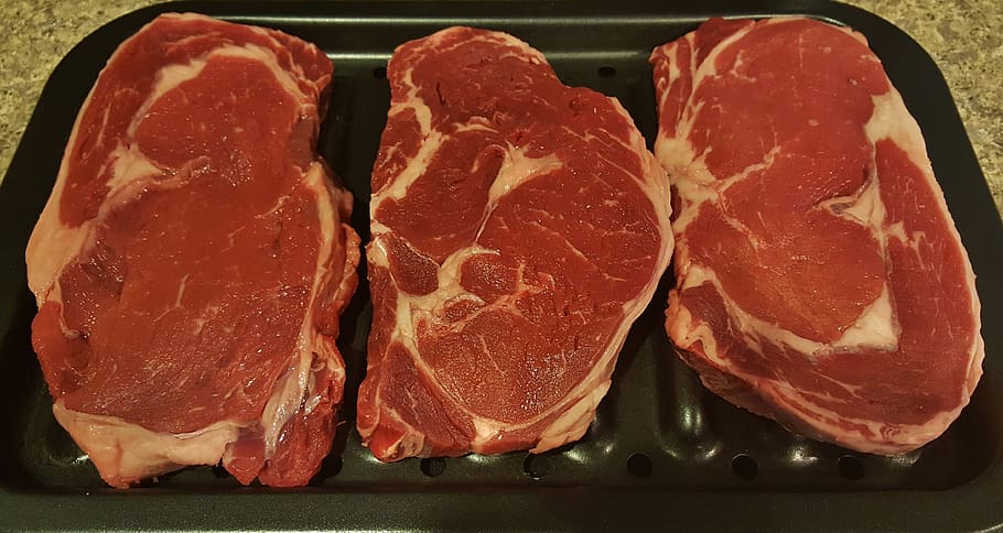 meat, steak, ribeye, flesh, raw, uncooked, cut, butcher, beef, food