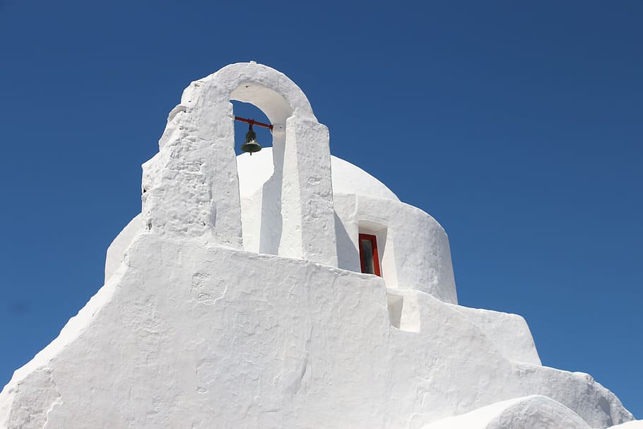 Mykonos, Grecia, griego, isla, blanco, isla griega, vacaciones, capilla, cielo, islas Cícladas