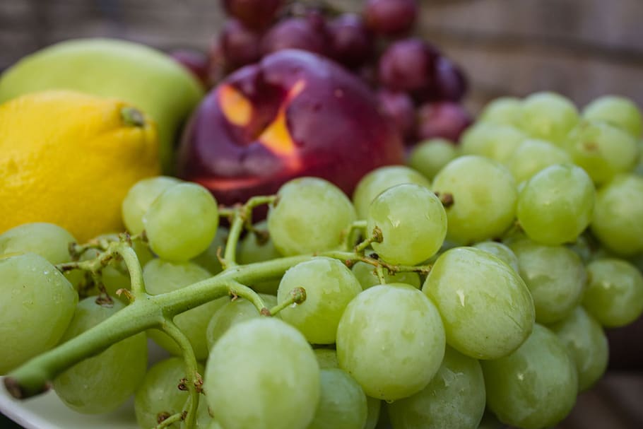 uvas, limão, maçãs, frutas, saudável, comida, comida e bebida, alimentação saudável, fruta, frescor