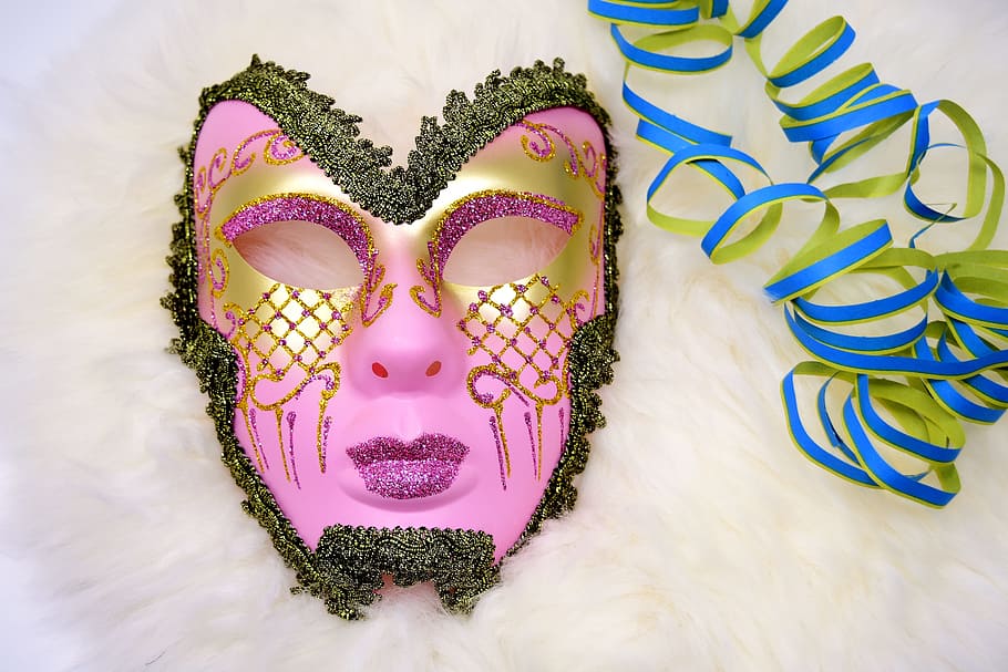 pink, gray, decorative, mask, carnival, fool-time, panel, celebrate, party, color