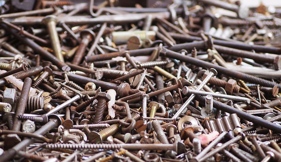 Nails, Photo, Nut, Screw, Mechanical, mechanic, industry, industrial, focus, nail