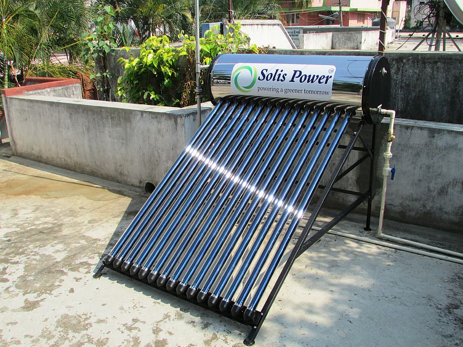 gray, solis power water, solar, panel, outdoor, solar water heater, water, heater, shimoga, india