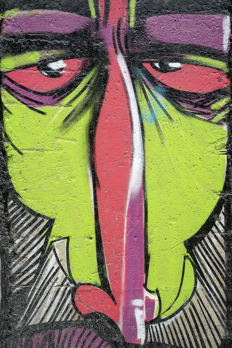 arte de rua, grafite, sofia, bulgária, rosto, multicolorido, arte e artesanato, pintar, criatividade, cor verde