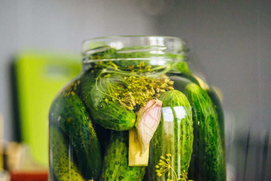 pickled cucumbers, silage, cucumber, cucumber green, cucumbers in a jar, organic cucumbers, cucumbers with horseradish, koper, jar, appetizer