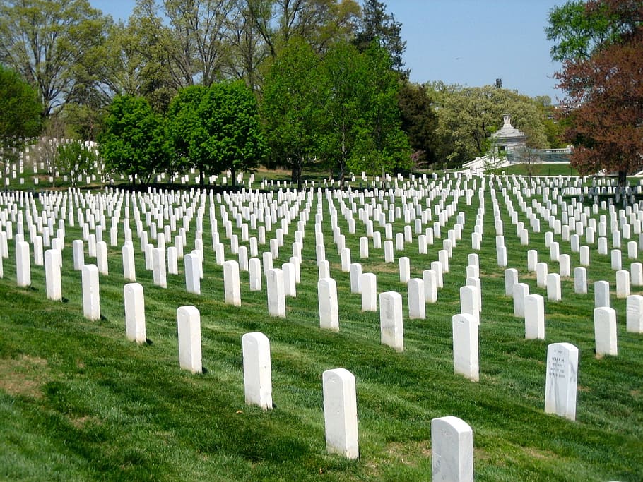 putih, batu nisan, siang hari, pemakaman nasional arlington, veteran, prajurit, tentara yang jatuh, pengorbanan, pahlawan, perang