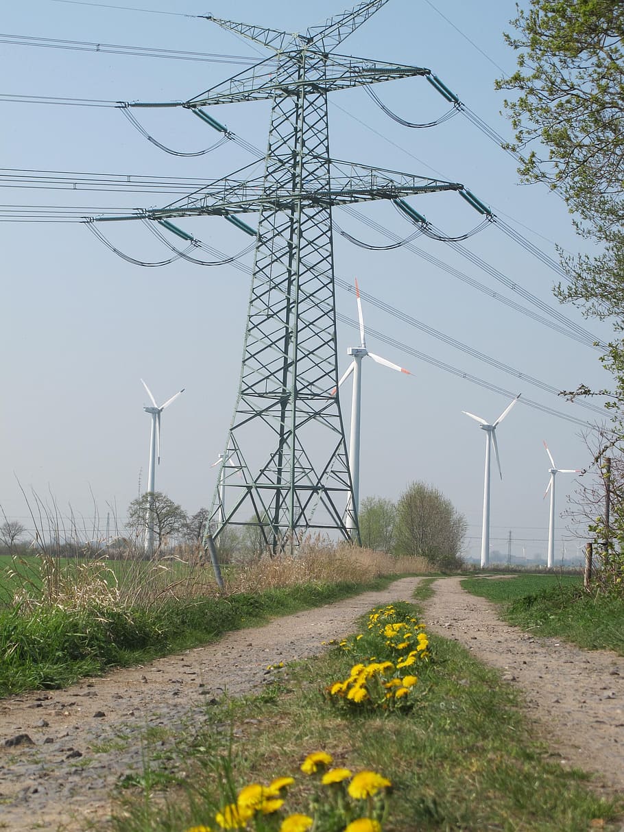 energy revolution, current, eco electricity, landscape, strommast, catenary, power lines, plant, electricity, fuel and power generation