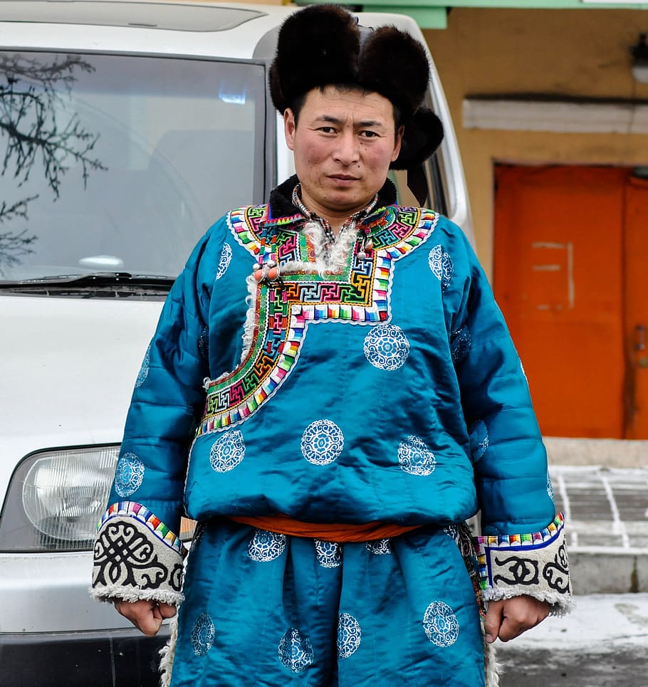 pria, mongolia, asia, etnis, potret, tradisional, gaya hidup, kuno, budaya, kostum