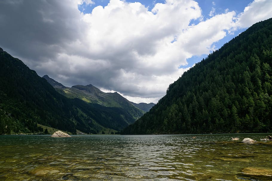 Mountains, Lake, Landscape, Water, forest, sky, nature, alpine, austria, mountain