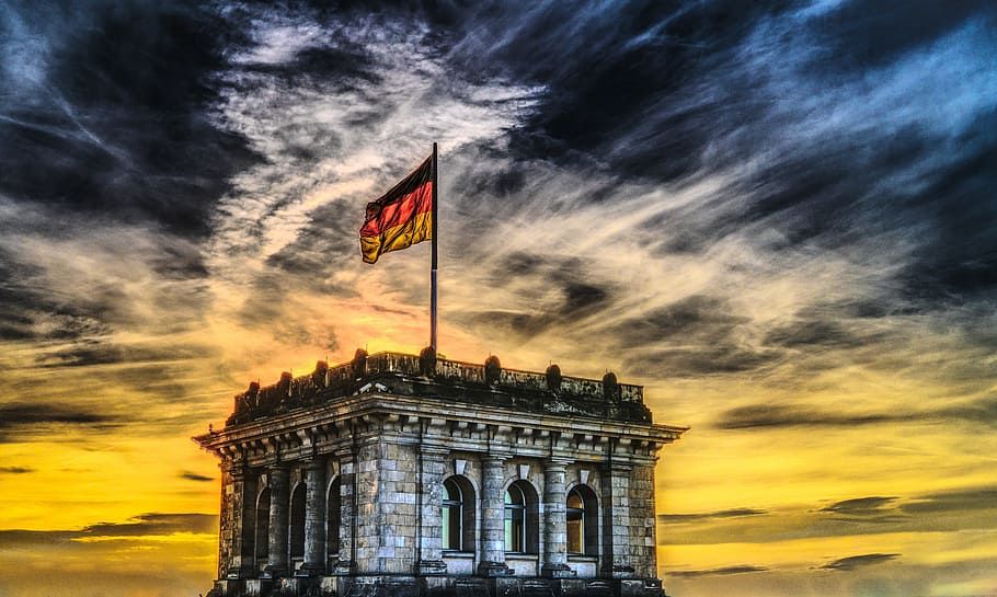 grey, concrete, building, flag, Bundestag, German Flag, Reichstag, germany, berlin, capital