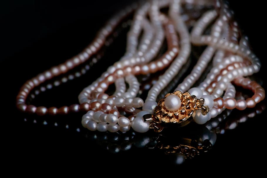 白い真珠のネックレス, ジュエリー, チェーン, 真珠のネックレス, ビーズ, ゴールド, ネックレス, 光沢のある, ジュエリービーズ, ファッション