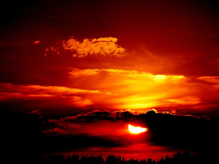 日の出の写真, 日没, 太陽, 火, 空, 赤, 雲-空, 夕日, 自然の美しさ, 劇的な空
