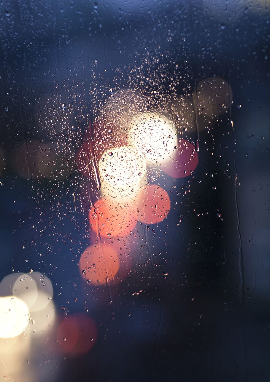 bokeh light, clear, glass panel, car lights, colors, drops, lights, night, rain, window
