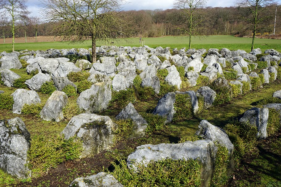 Labyrinth, Stone, Away, stone labyrinth, viersen, rural scene, outdoors, day, nature, large group of objects