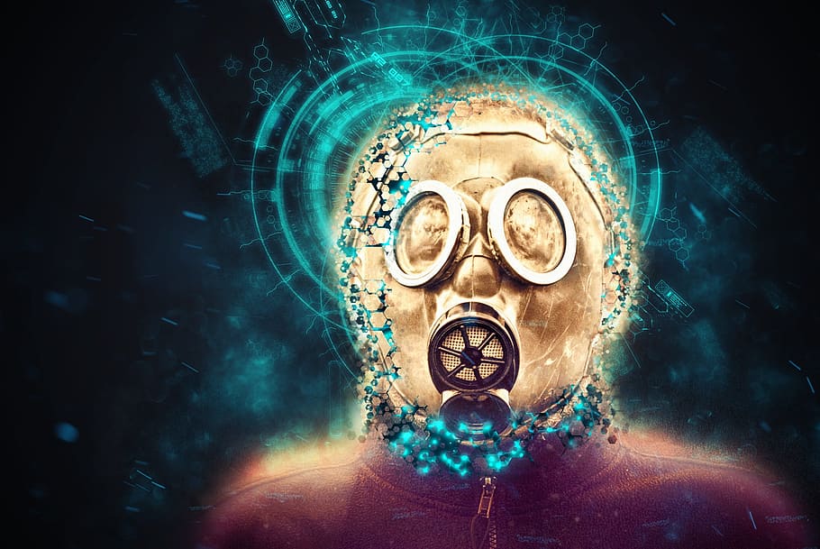 person, wearing, gas mask, graphic, wallpaper, mask, post apocalyptic, danger, doomsday, armageddon
