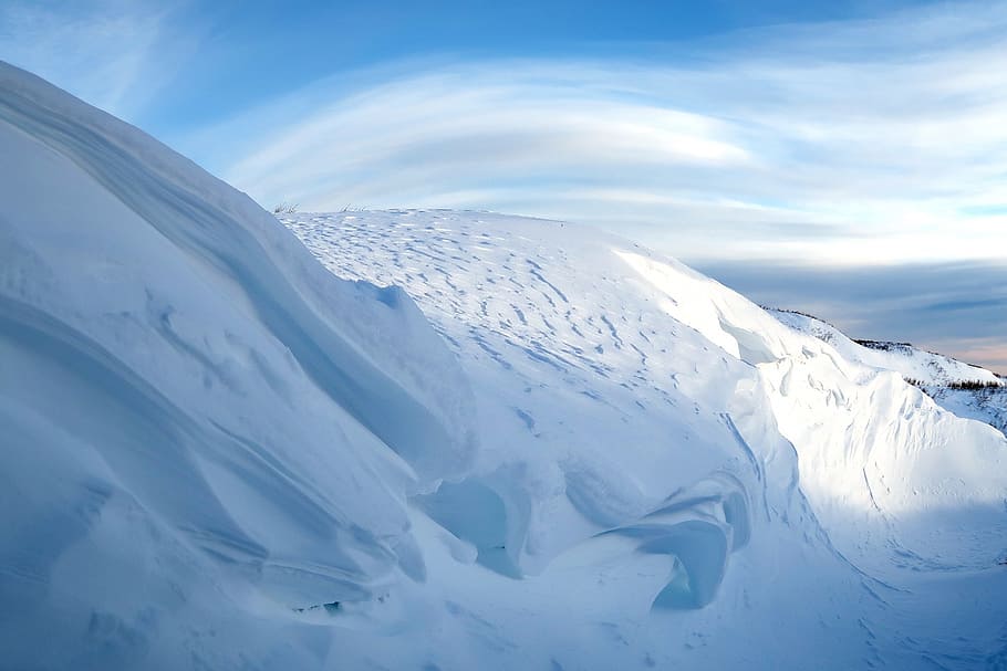 white ice mountain, snow, winter, snow cornice, snow wall, wave, mountain, mountain peak, coldly, frost