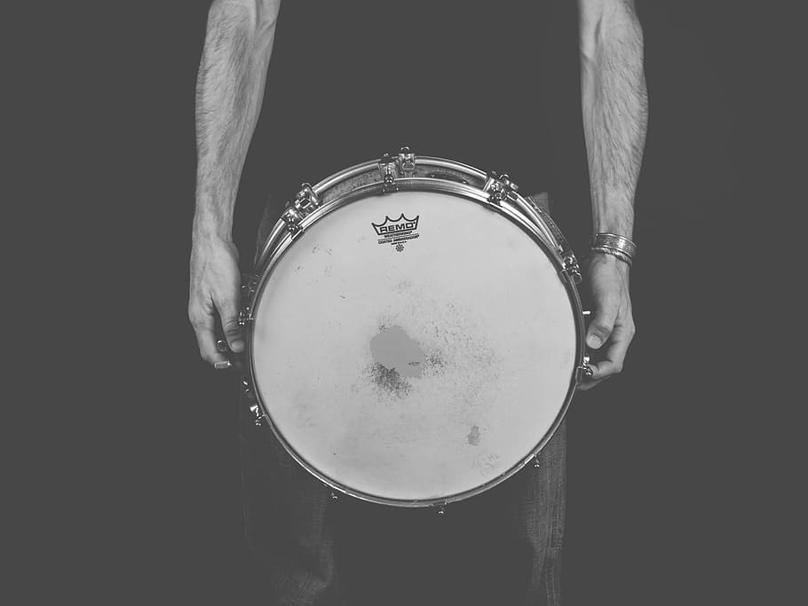 grayscale, snare, drum, drummer, drums, music, concert, musical instrument, italy, percussion