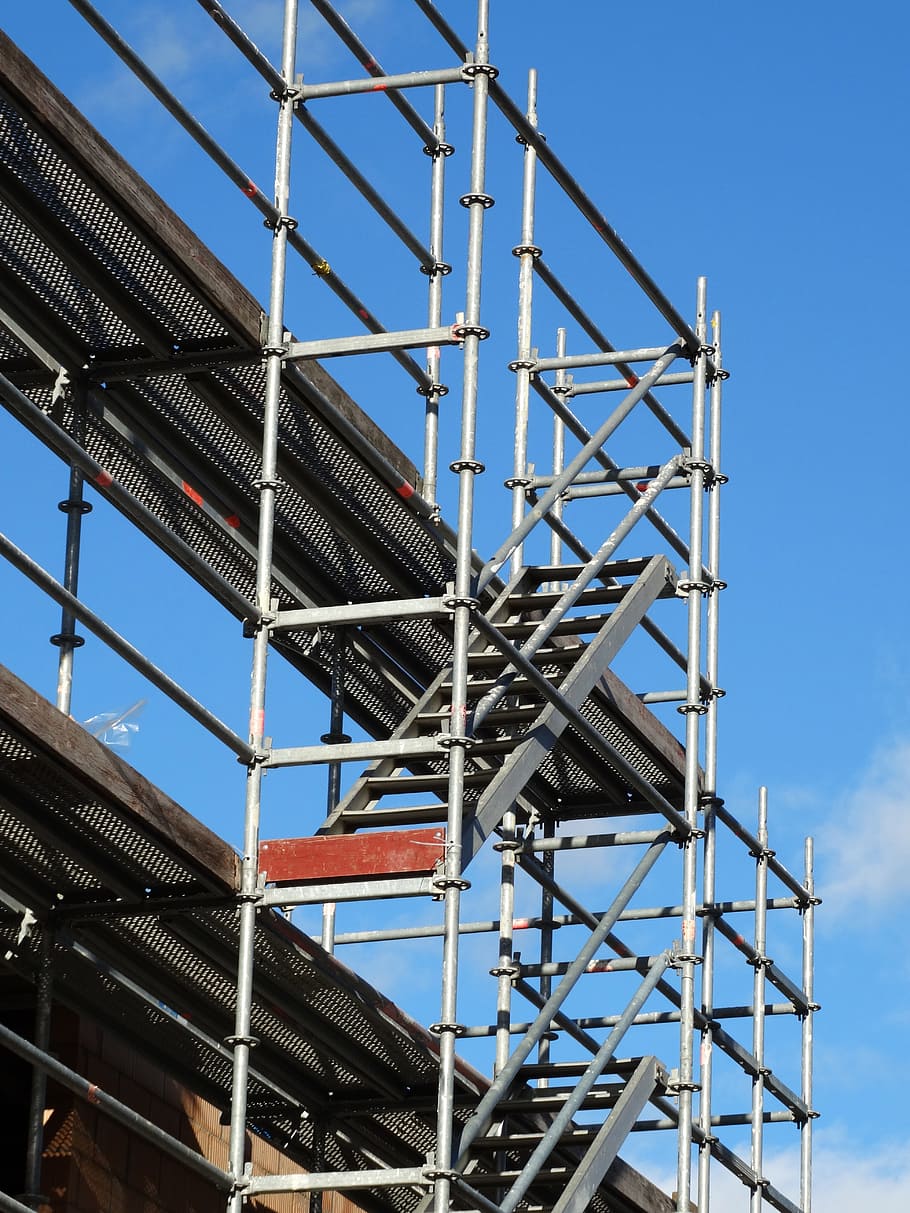 Scaffolding, Scaffold, Building, Frame, building frame, working scaffold, industry, sky, construction Industry, blue