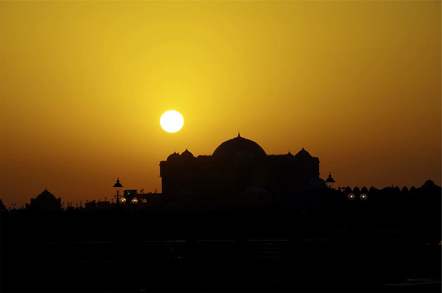 fotografía de la silueta, templo de la cúpula, dorado, hora, silueta, templo, amarillo, sol, puesta de sol, anochecer