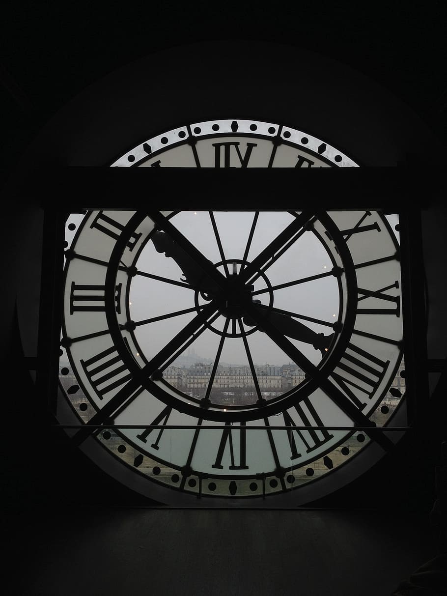 silueta de reloj, reloj, parís, museo, orsay, arquitectura, contraste, interior, tiempo, péndulo