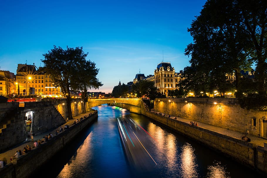 Paris, Perancis, Matahari Terbenam, Sungai Seine, Prancis, perkotaan, sungai, malam, jembatan - Struktur Buatan Manusia, senja