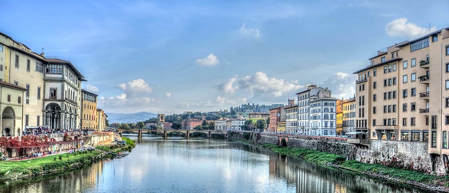 concrete, building, bodies, water, daytime, florence, italy, arno river, europe, firenze