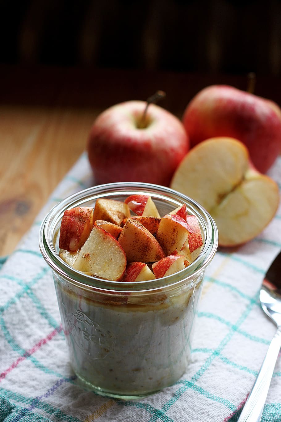 apple, slices, organice, yogurt, healthy, snack, edible, food, table, close up