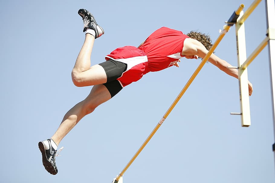 manusia, melompat, bar, pelompat galah, atlet, tiang, lompat galah, kompetisi, olahraga, atletik