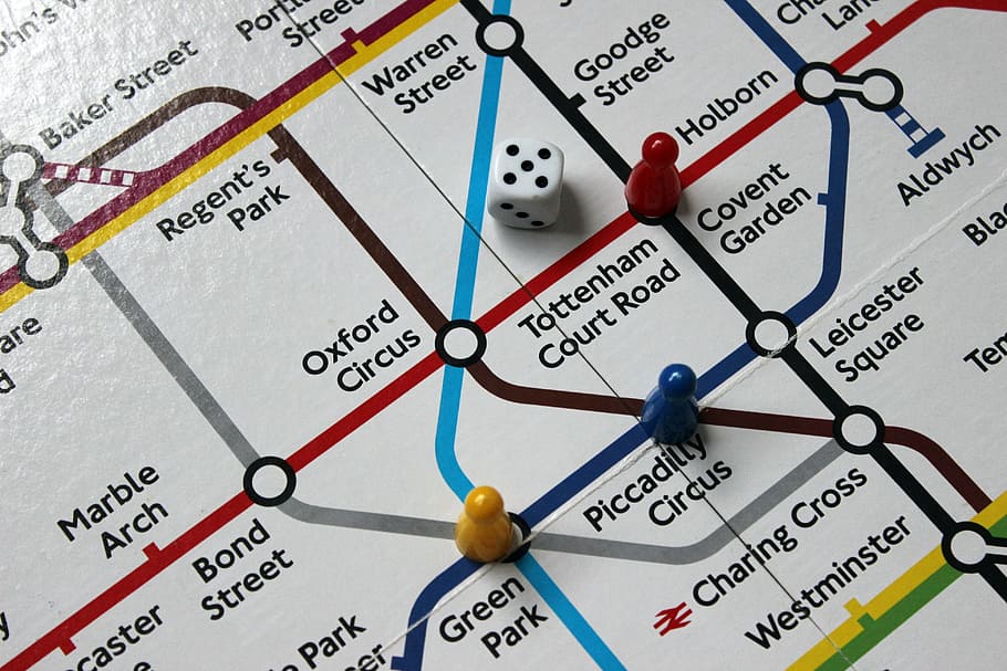 white, dice, map, underground, tube map, stations, board game, tube, railway, subway
