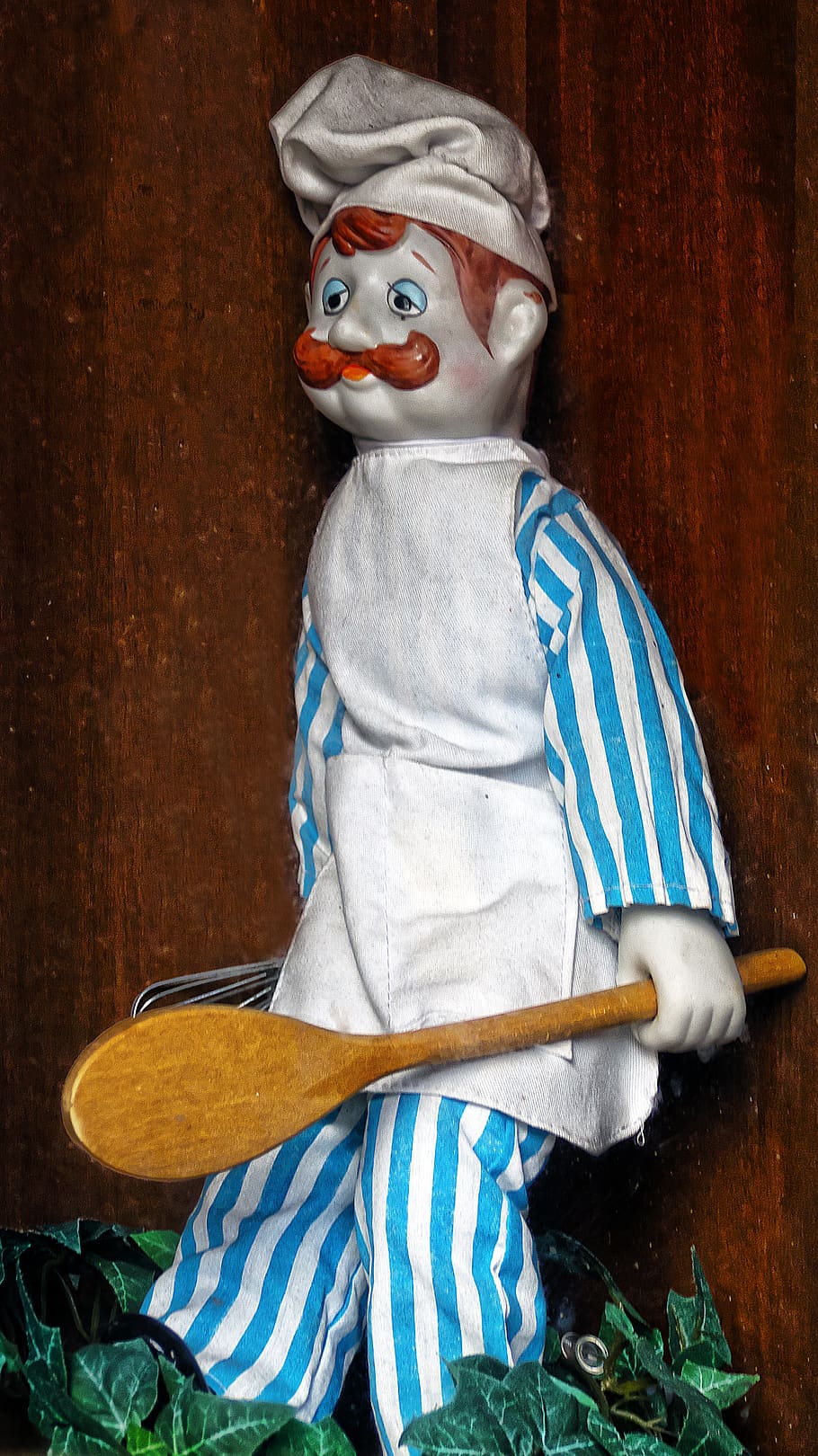 cooking, doll, wooden spoon, figure, nostalgic, old, advertising, restaurant, representation, human representation