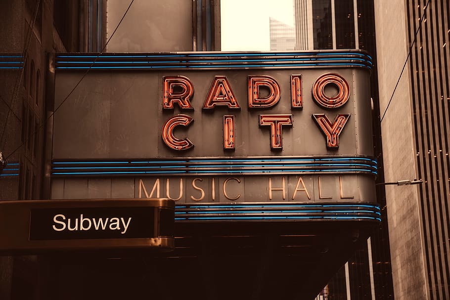 Radio City Music Hall, Landmark, historic, sign, famous, new york city, manhattan, buildings, hdr, attractions