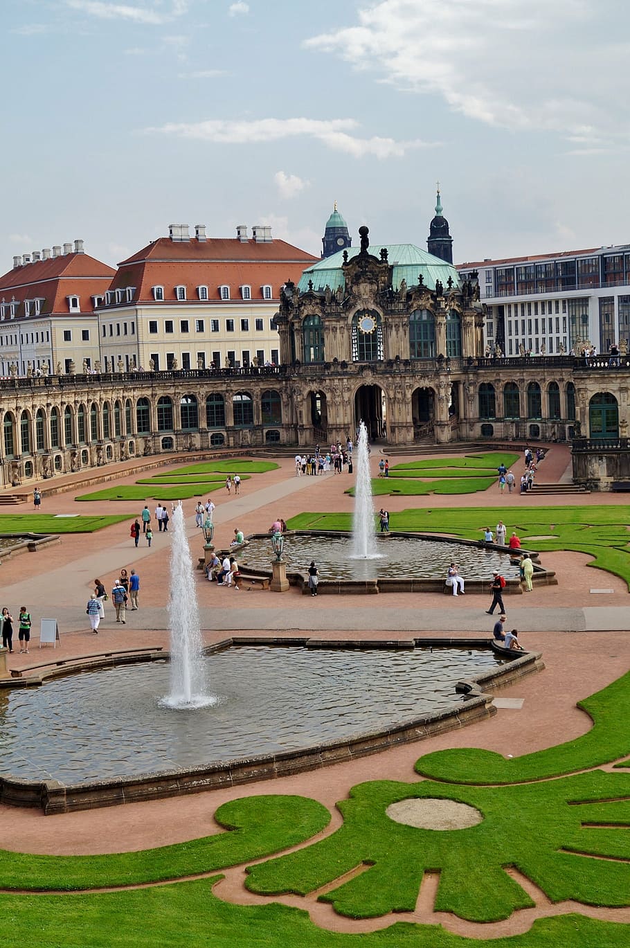 ドレスデン, ツヴィンガー宮殿, 公園, 噴水, 歴史, 古い建物, 建築, 有名な場所, ヨーロッパ, 町の広場
