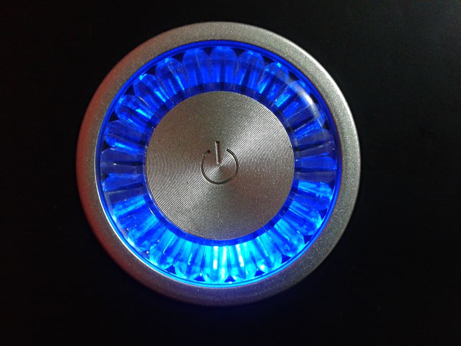 botones, encendido, azul, hardware, forma geométrica, interior, círculo, iluminado, llama, forma