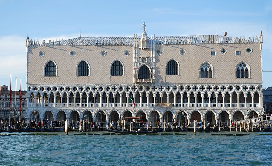 venice, palazzo, ducal, built structure, architecture, water, sky, building exterior, canal, nature