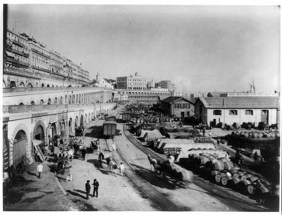 algiers depot, station grounds, algerian railway, 1894, Algiers, depot, station, Algerian, Railway, public domain