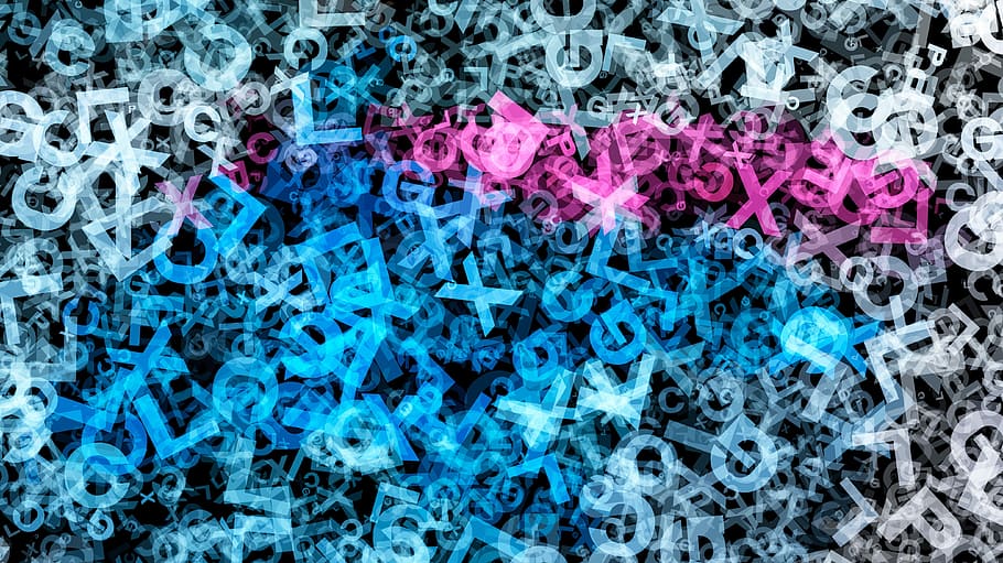 Letters, Chaos, Background, Education, backgrounds, blue, multi colored, abstract, close-up, full frame