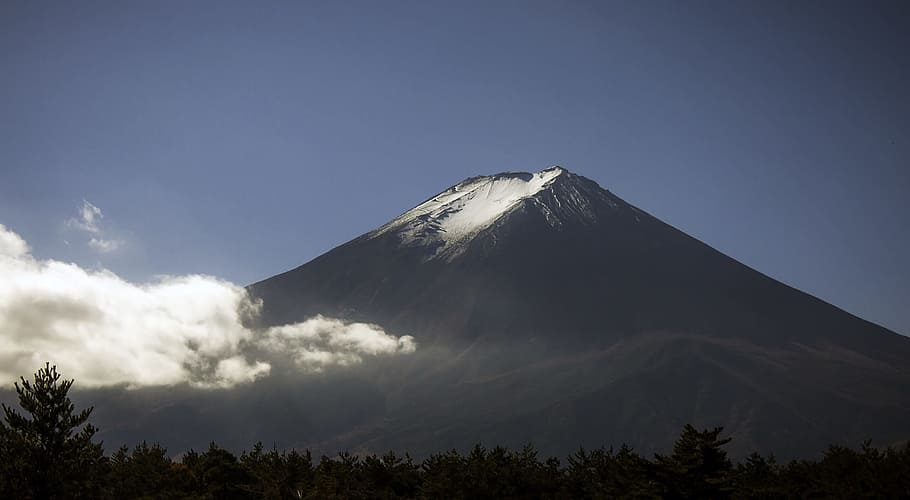 brown, mount, blue, sky, blue sky, mt fuji, volcano, japan, outdoors, day