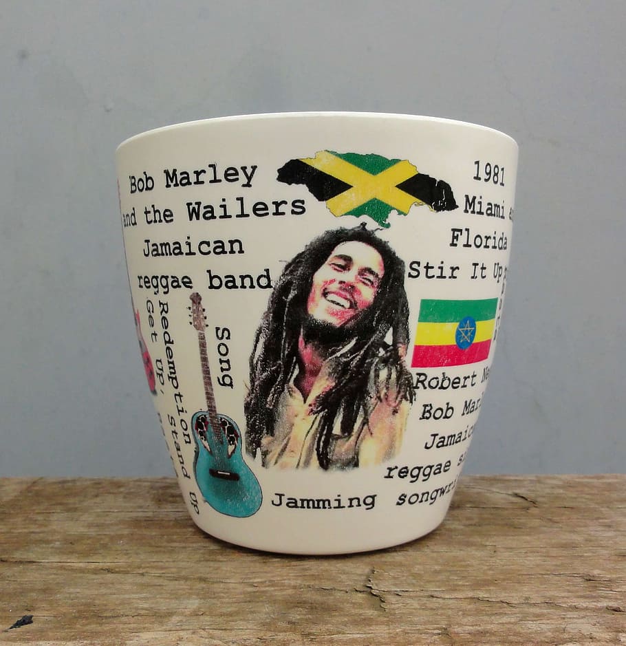 bob marley, ceramic, mug, flower pot, jamaica, reggae, cup, pot, currency, finance